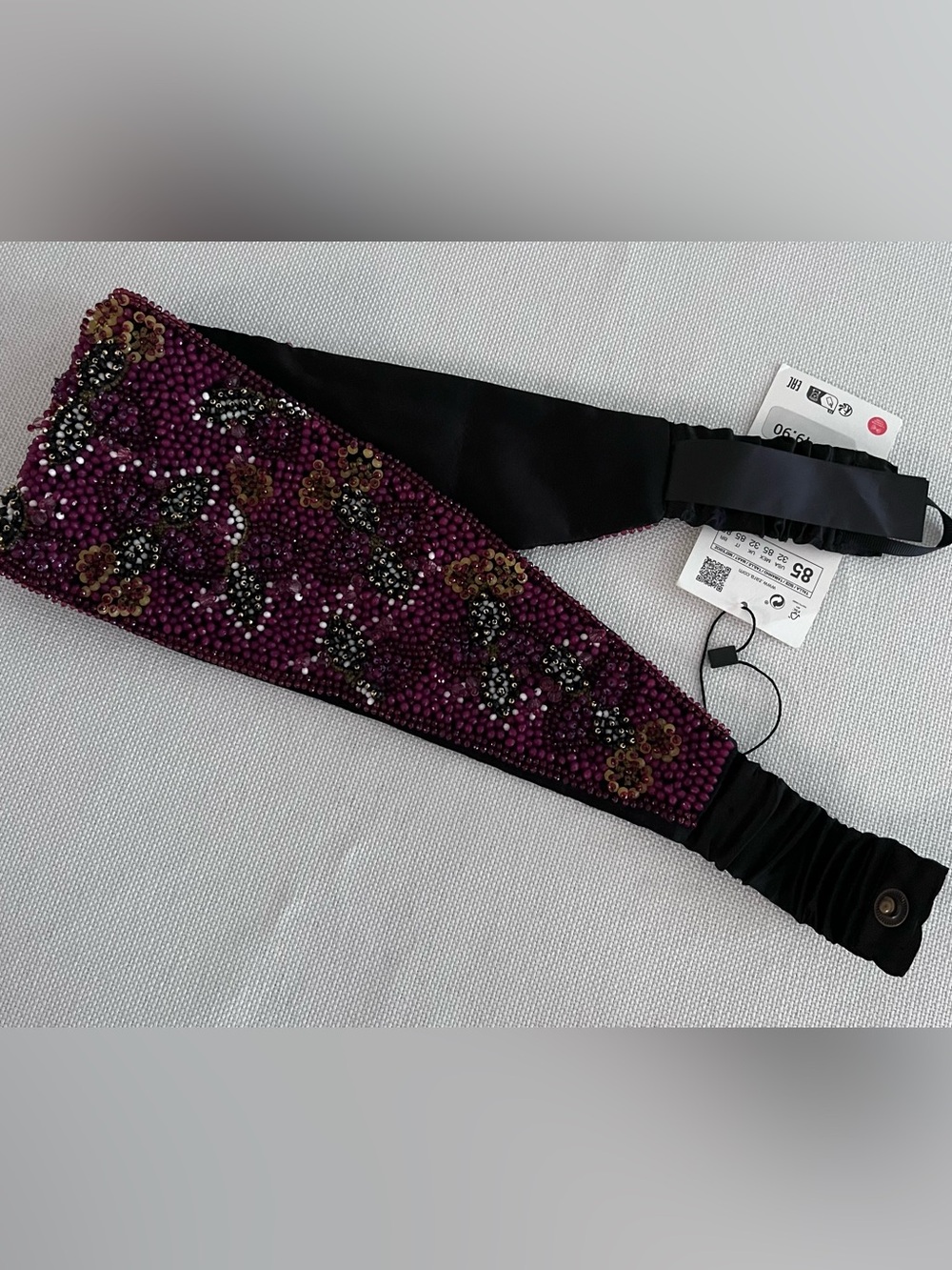 Zara Beaded Belt - Plum, Black & Gold Accents Size 32